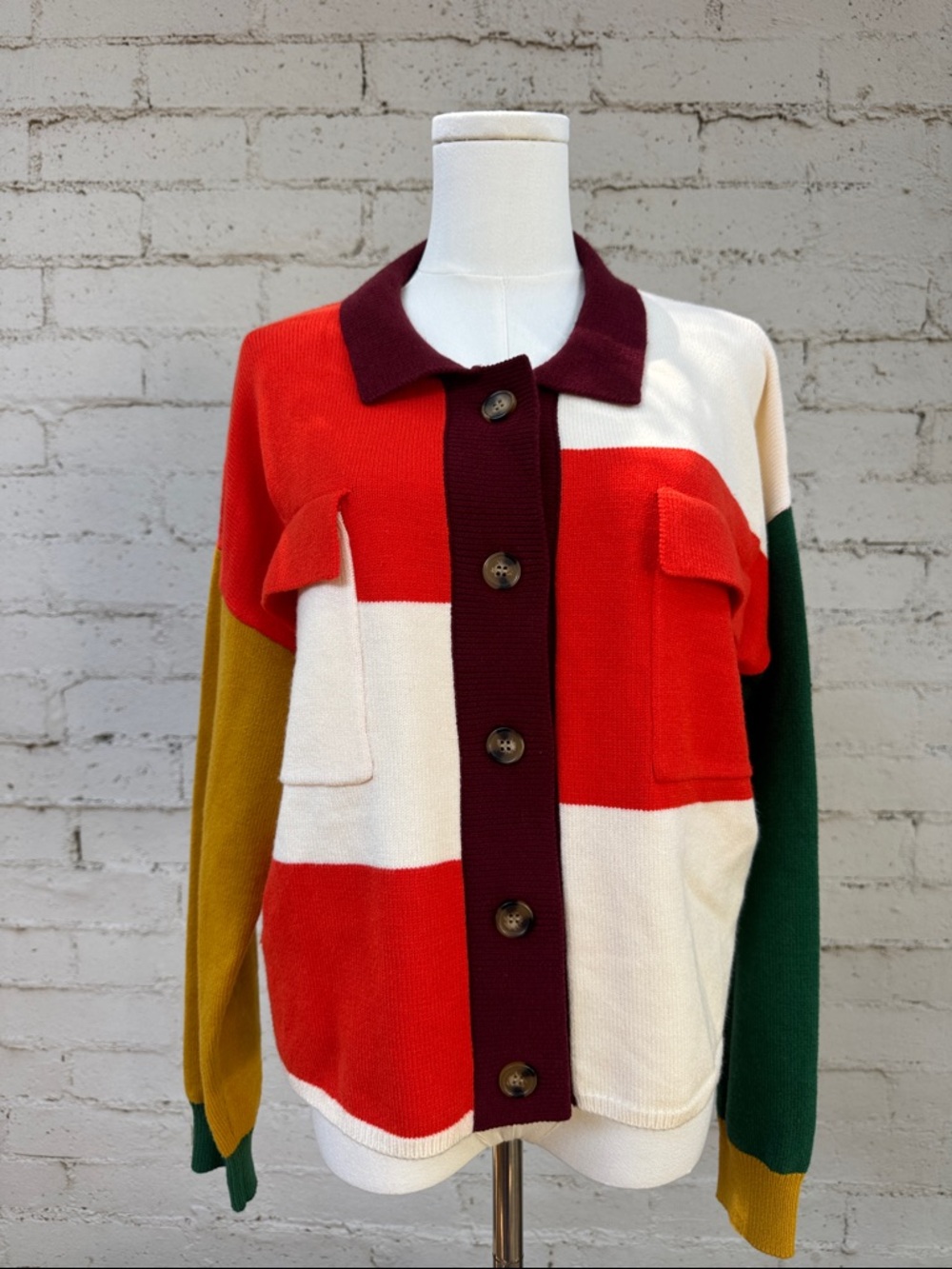 Anthropologie Flat White Colorblock Structured Cardigan Multi Size M - Picture 5 of 13
